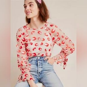 Eva Franco Sheer Red and White Blouse